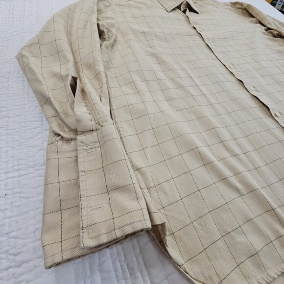 Charles Tyrwhitt French Cuff Shirt Men's 18/37 Tan Windowpane Classic Fit EUC - Picture 2 of 13